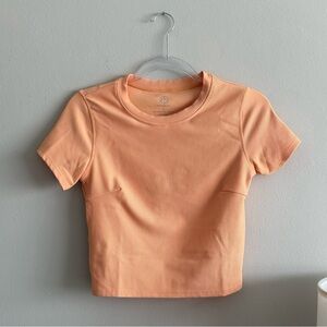 Move Theology Peach Ribbed Short Sleeve Crop Top | Size L